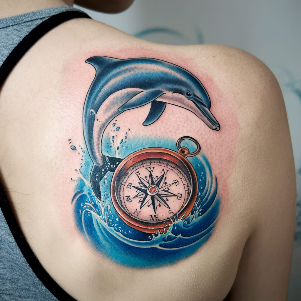 Dolphin and Nautical Compass