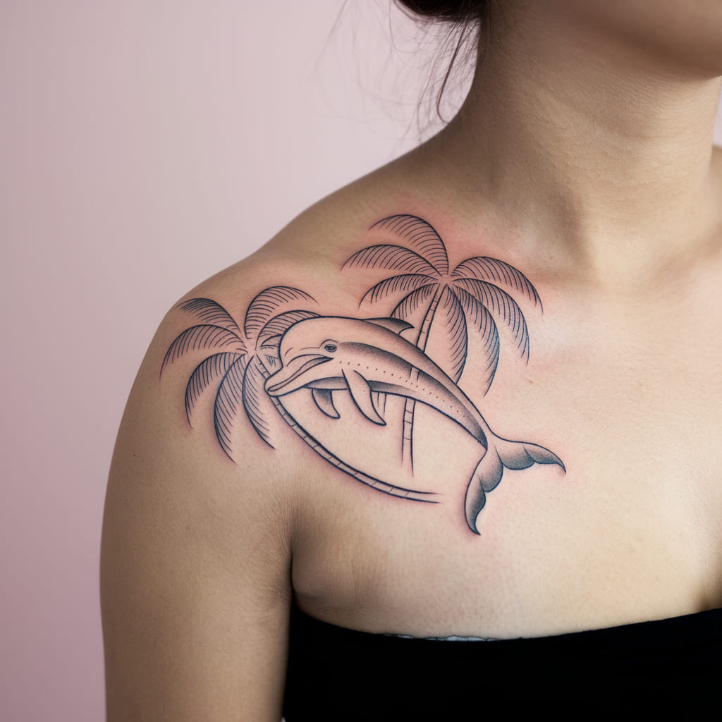 Dolphin and Palm Trees