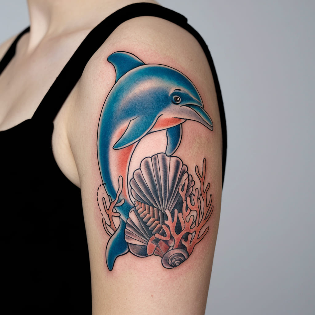 Dolphin with Shells and Coral