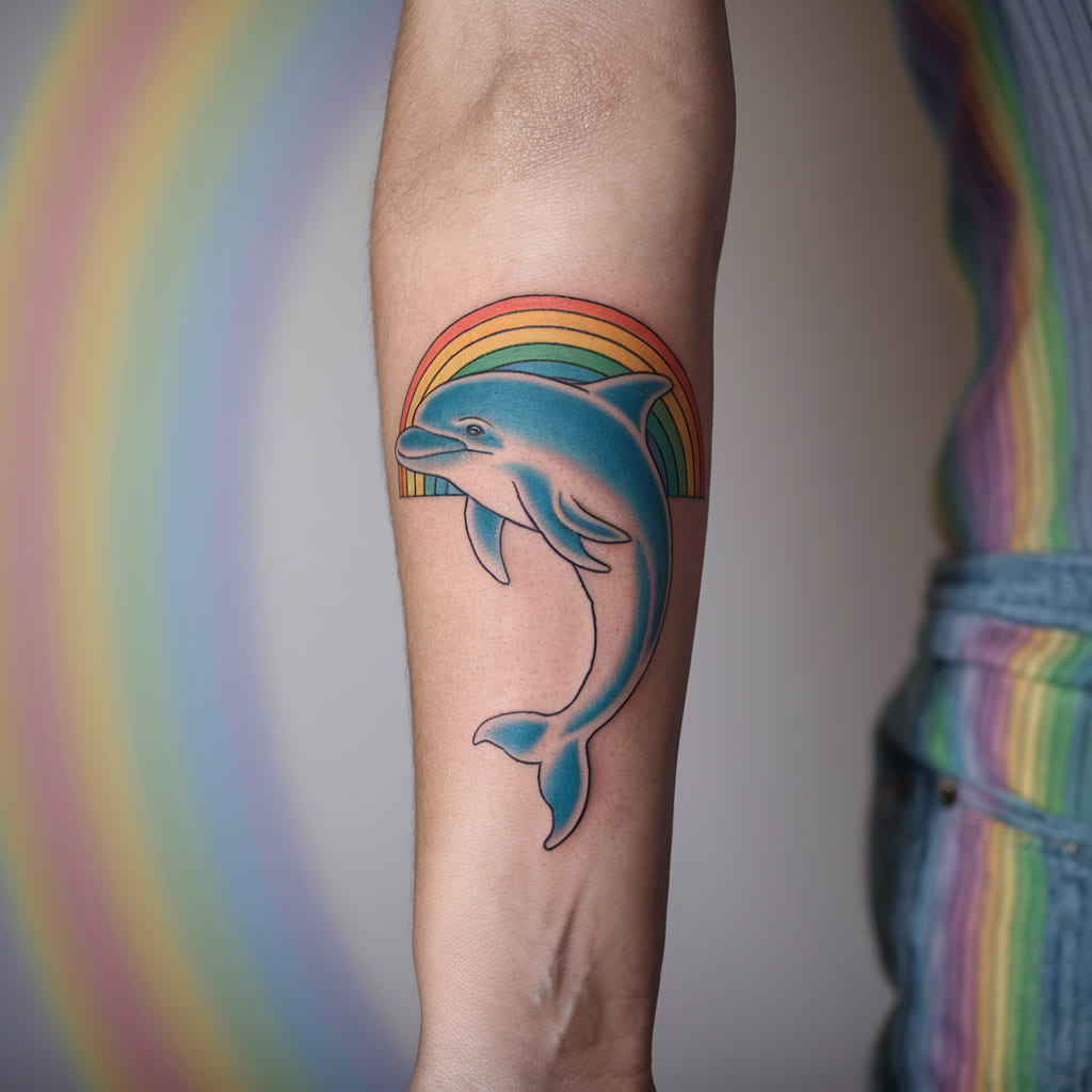 Dolphin with a Rainbow Background