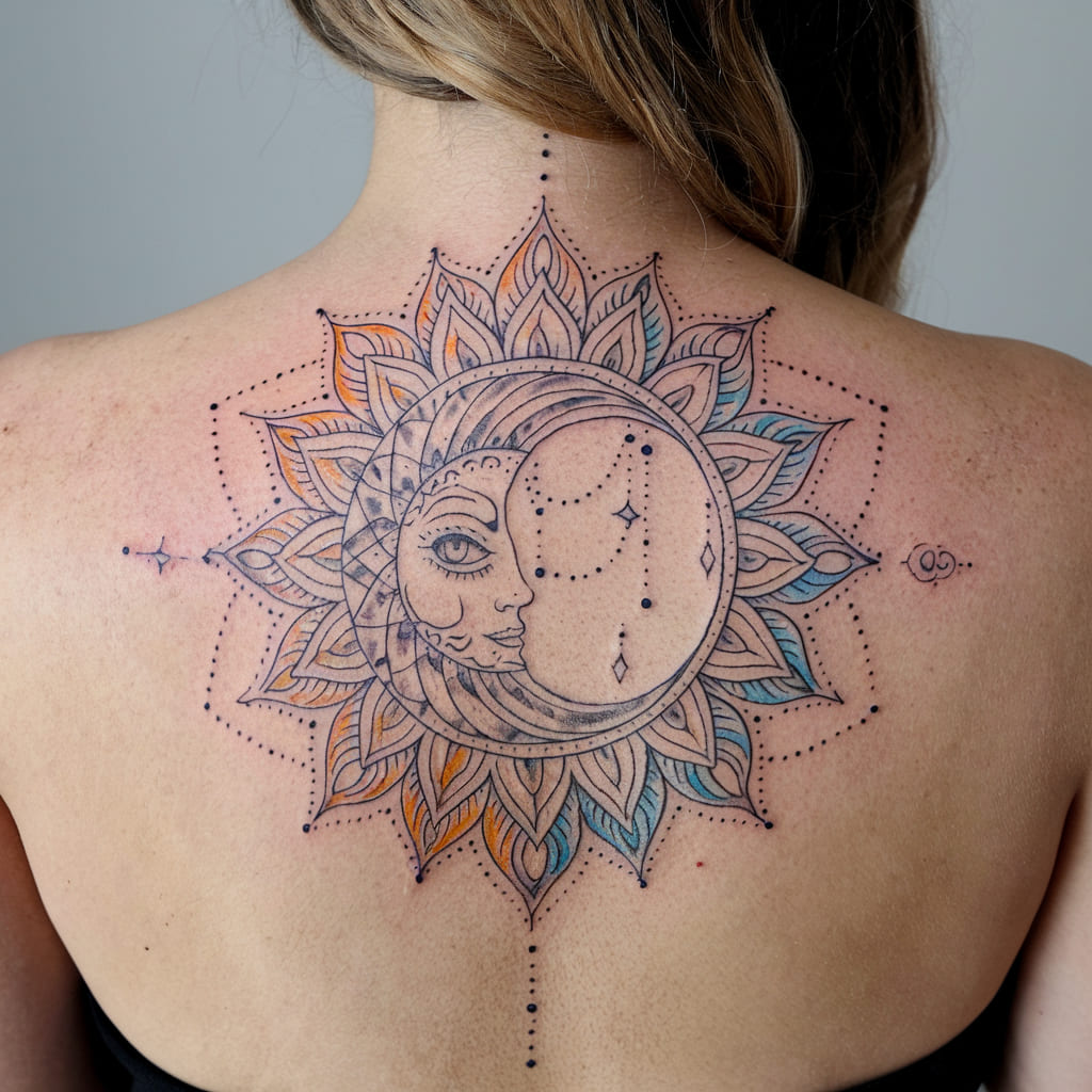 Intricate Mandala Sun and Moon