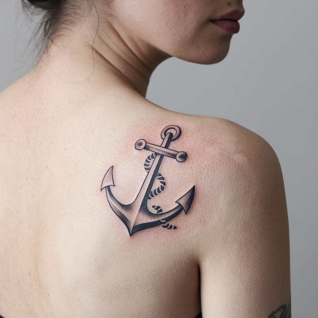 Minimalist Anchor Shoulder Tattoo Design