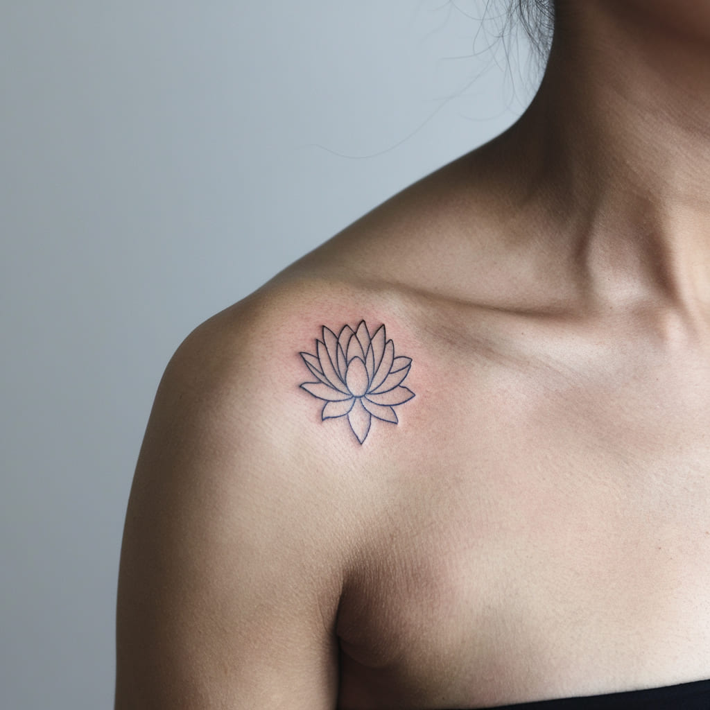 Minimalist Lotus Flower Shoulder Tattoo