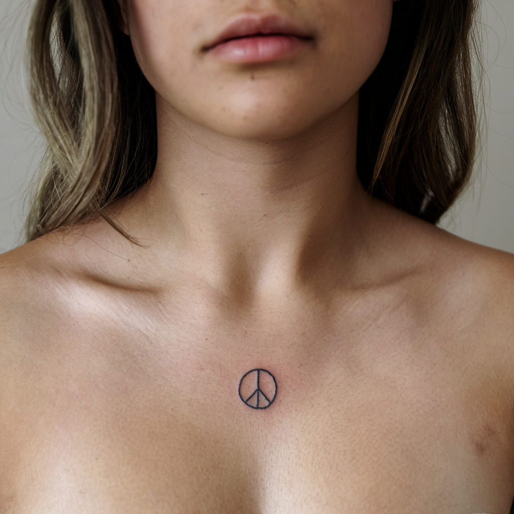 Minimalist Peace Symbol on Collarbone