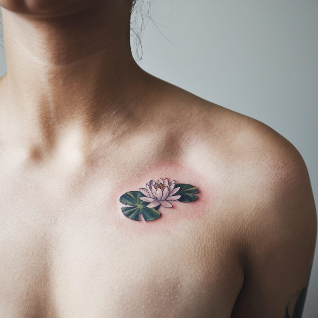 Minimalist Water Lily on the Collarbone