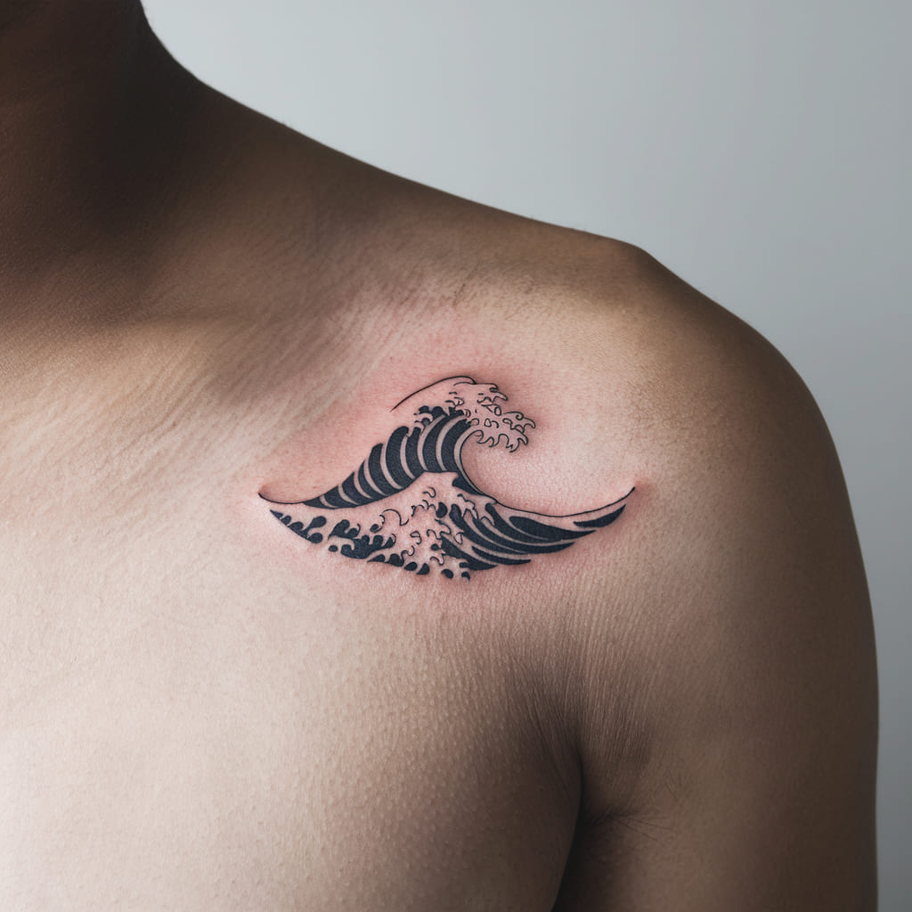 Minimalist Wave Shoulder Tattoo Design