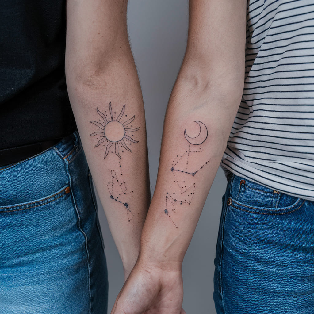 Minimalistic Sun and Moon in Constellations