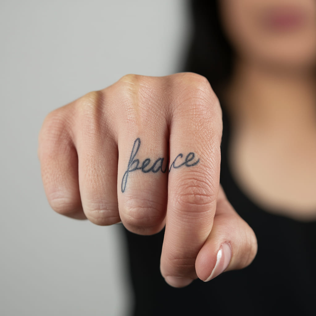 Peace Word Tattoo on Finger