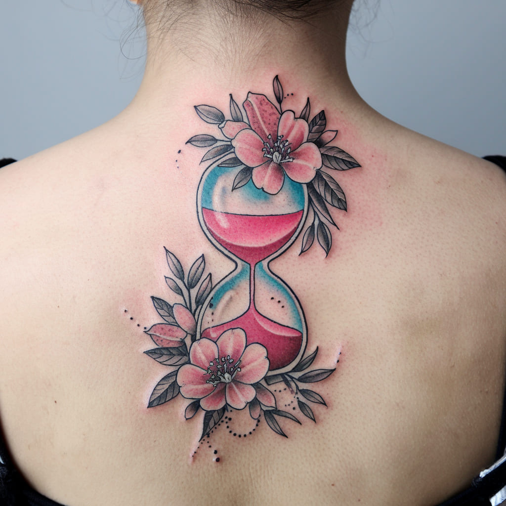 Pink Hourglass with Flowers for Growth