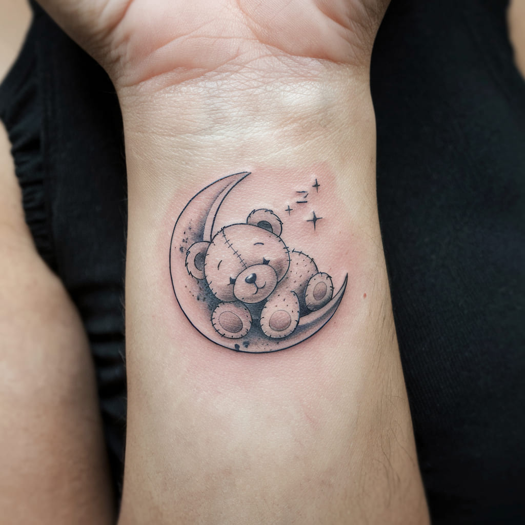 Sleeping Teddy Bear on a Crescent Moon