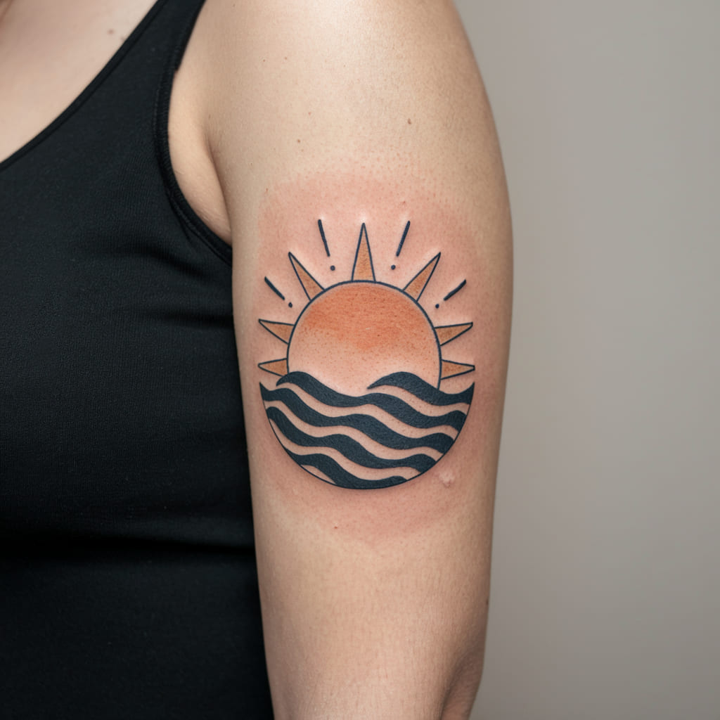 Stylized Sun with Ocean Waves