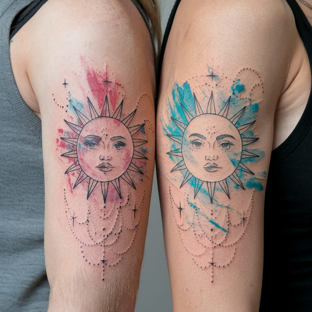 Sun and Moon with Artistic Splashes