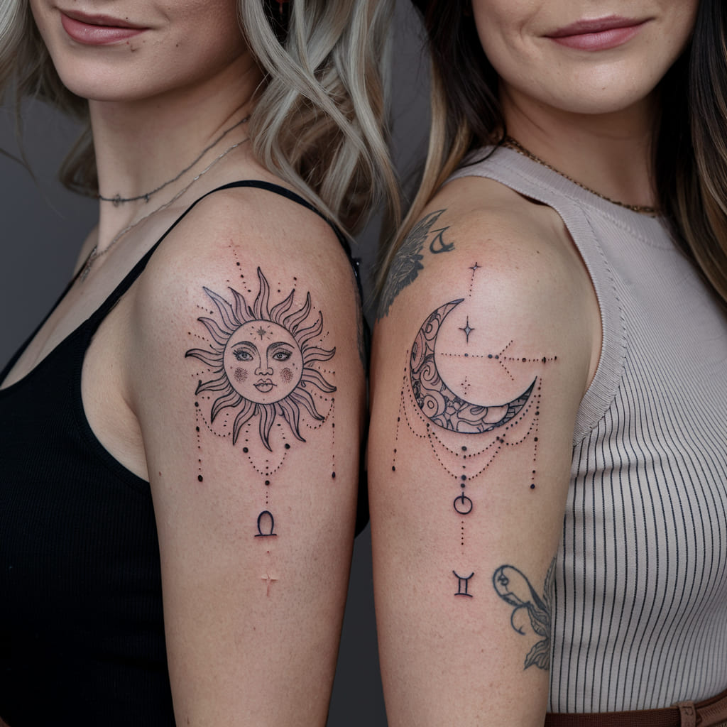 Sun and Moon with Zodiac Symbols