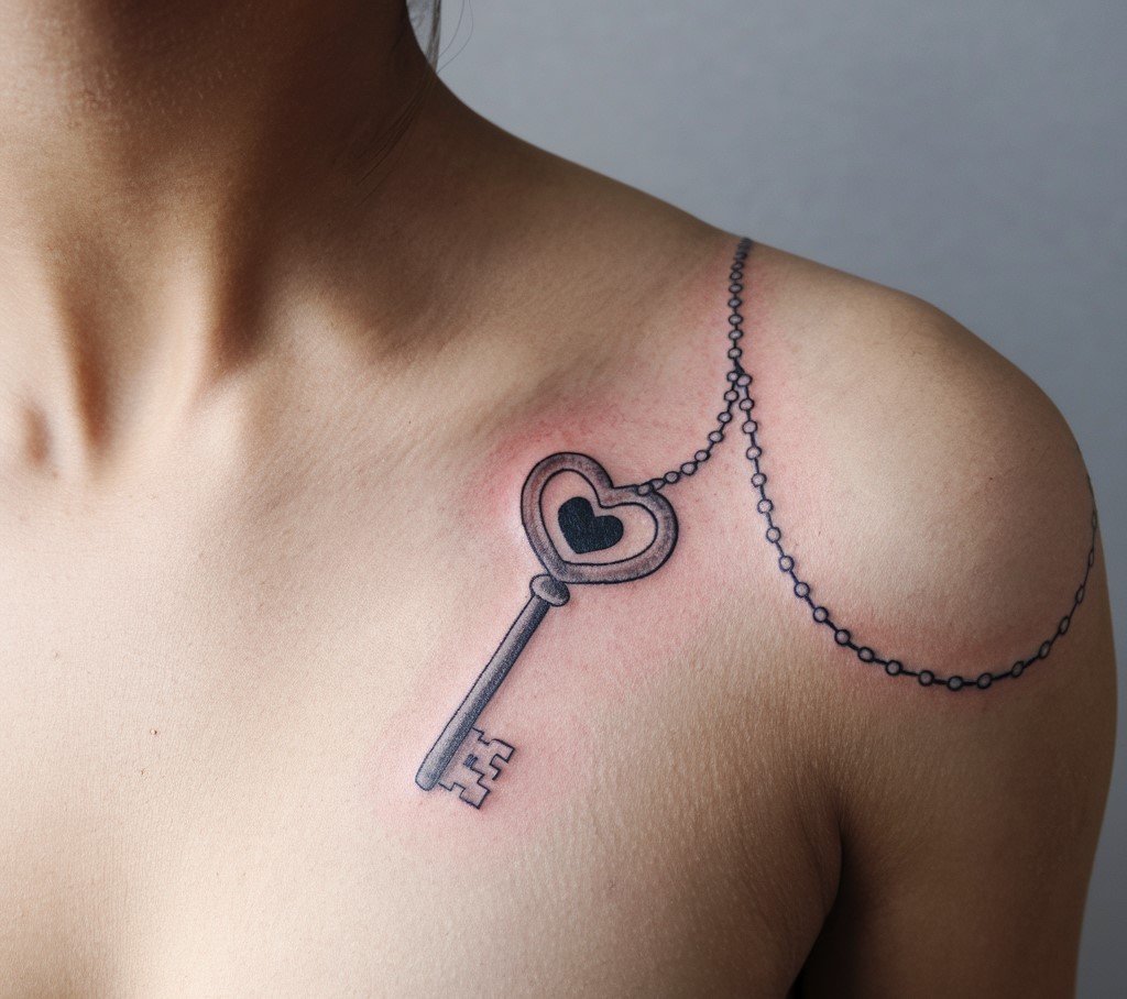 Tiny Key Shoulder Tattoo Design