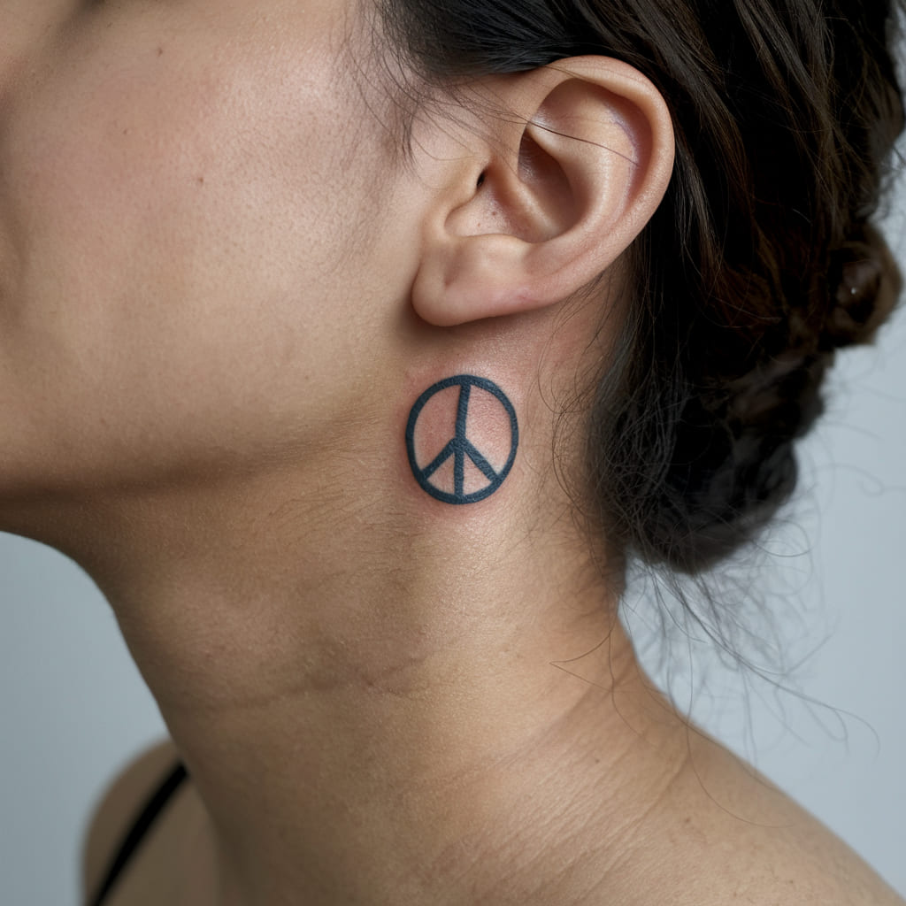 Tiny Peace Symbol Behind the Ear