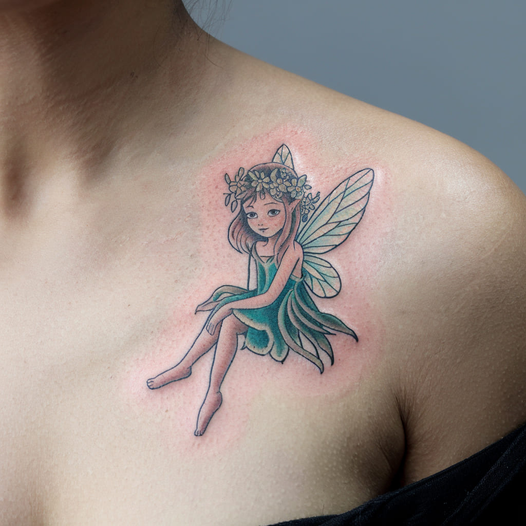 Tiny Wildflower Fairy on the Shoulder