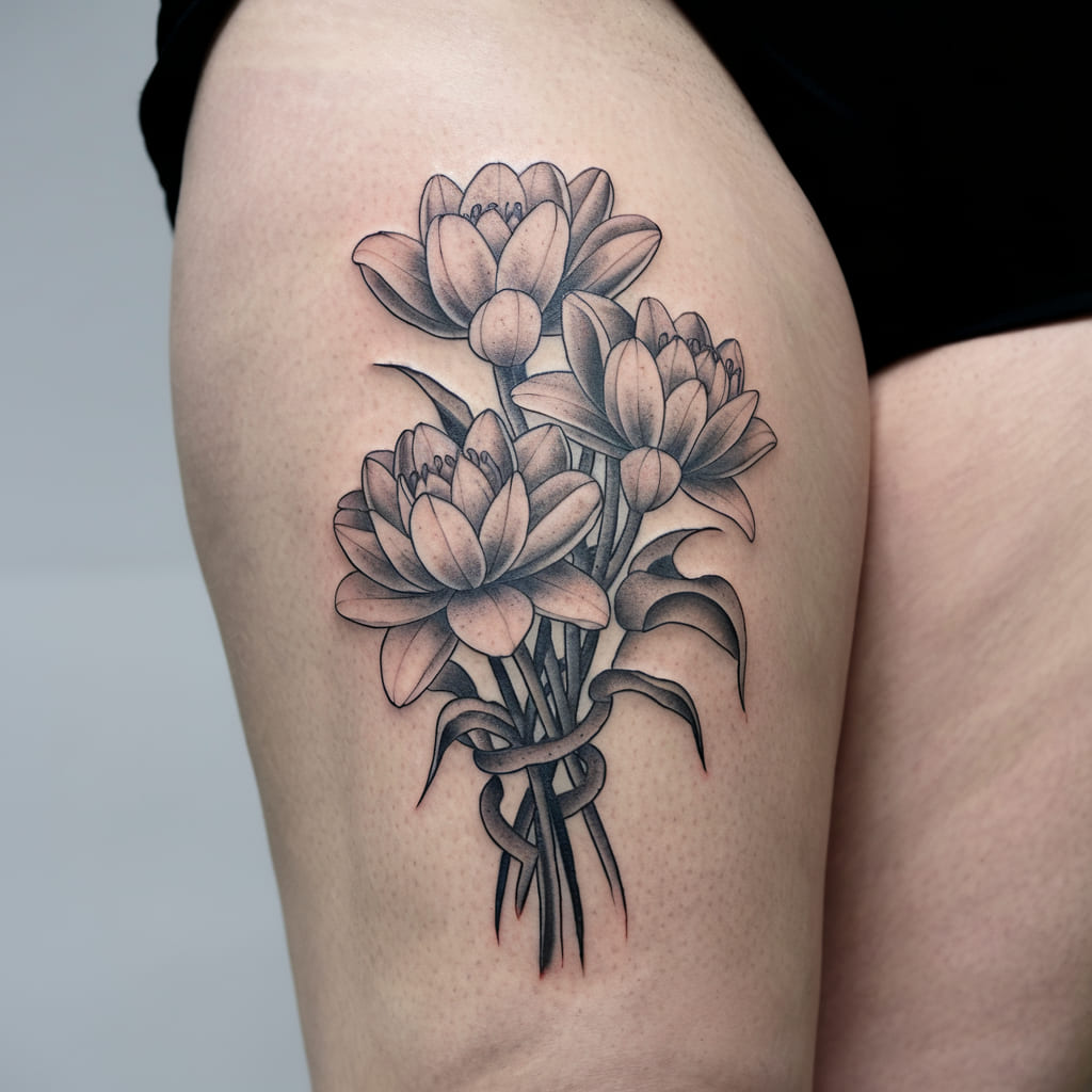 Water Lily Bouquet on the Thigh