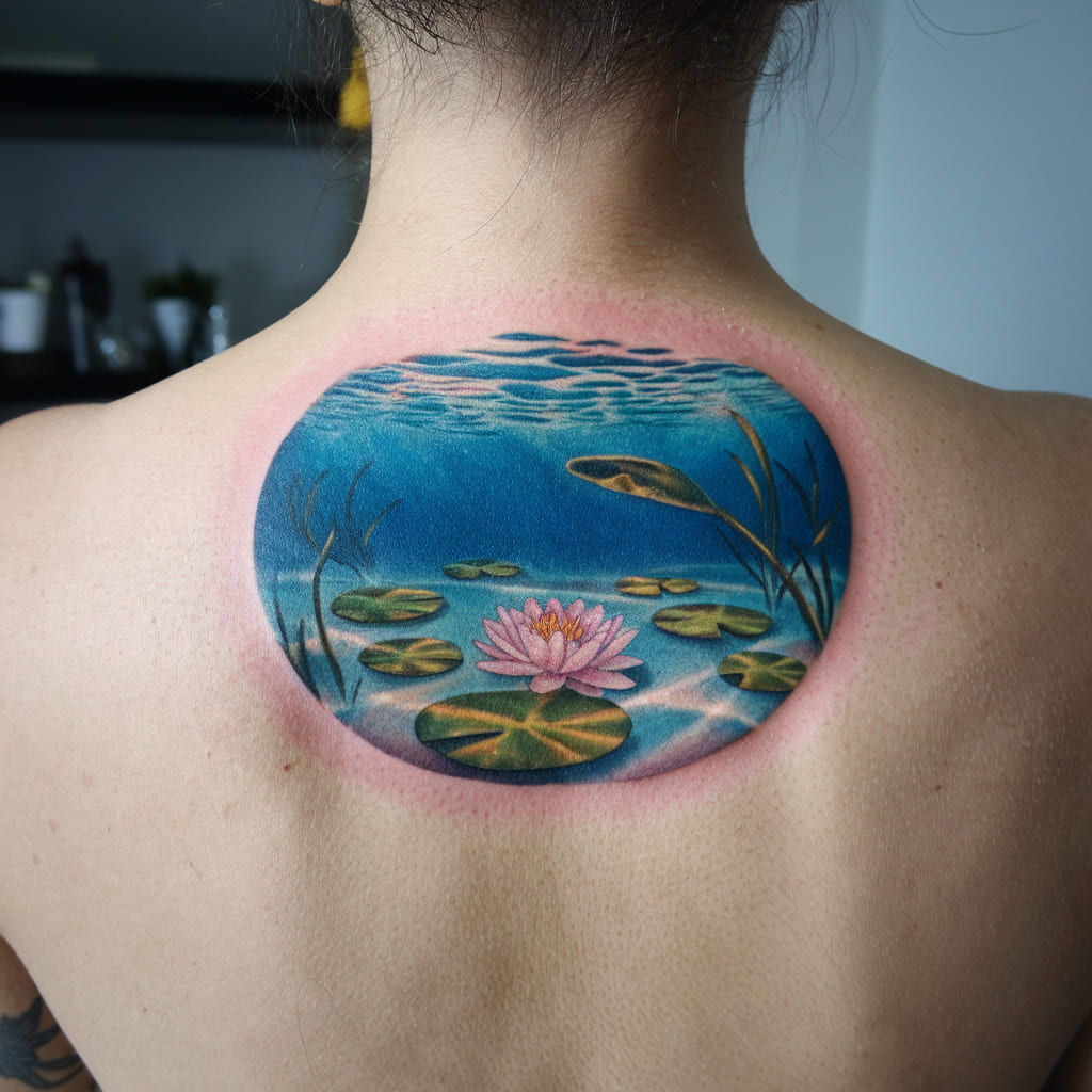 Water Lily Underwater Scene on the Back