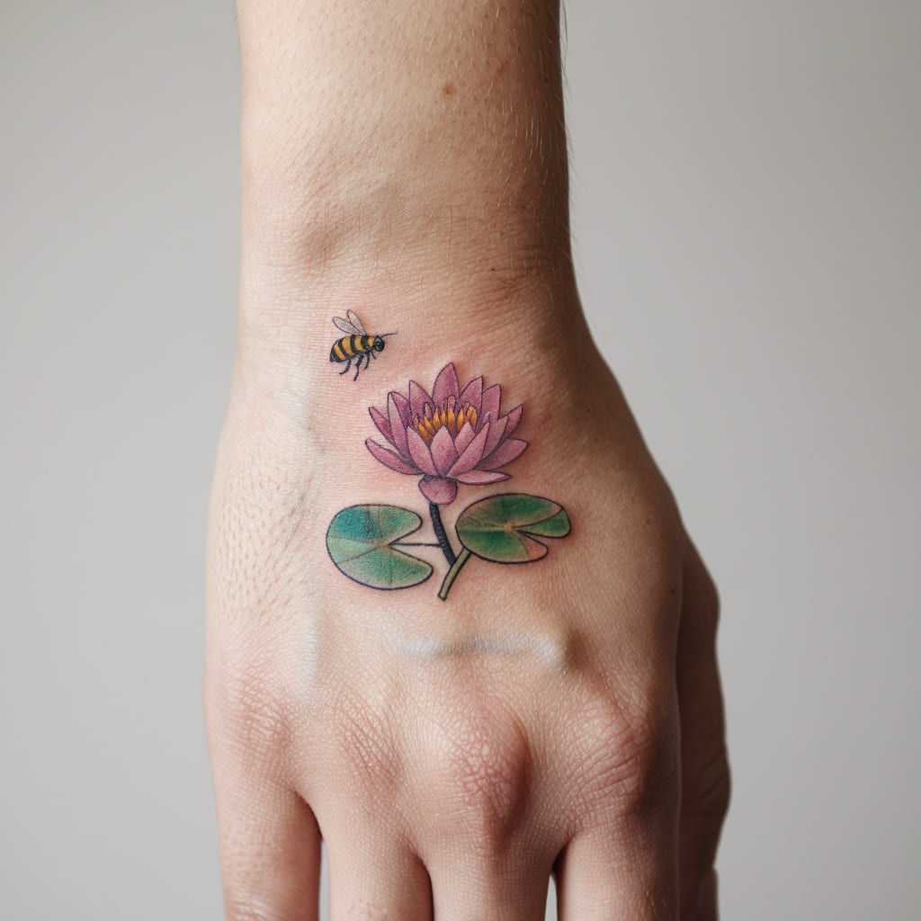 Water Lily and Bee on the Hand