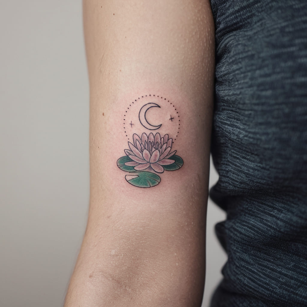 Water Lily with a Crescent Moon