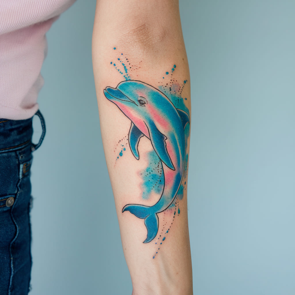 Watercolor Dolphin with Splashes