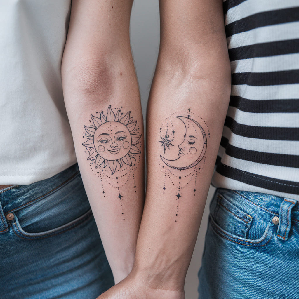 Whimsical Sun and Moon Kissing