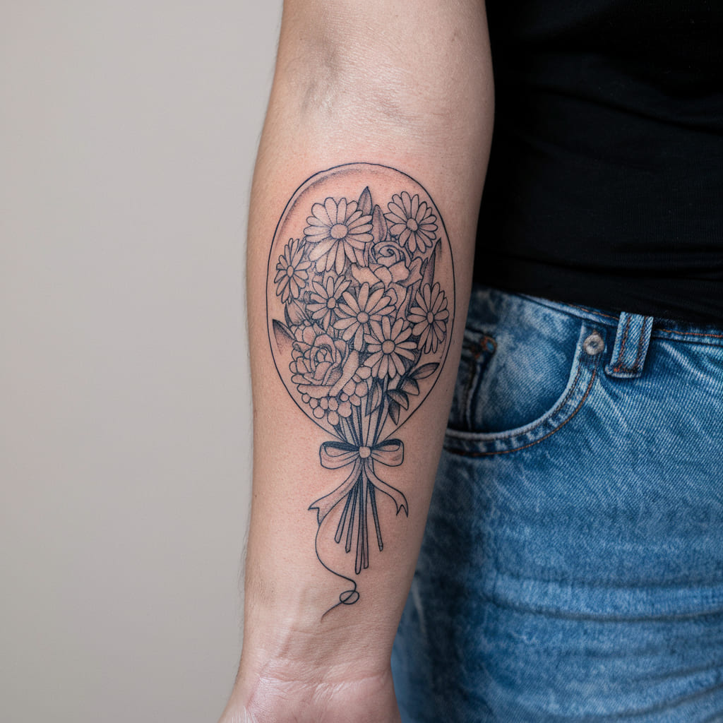 Wildflower Bouquet in a Balloon on the Forearm