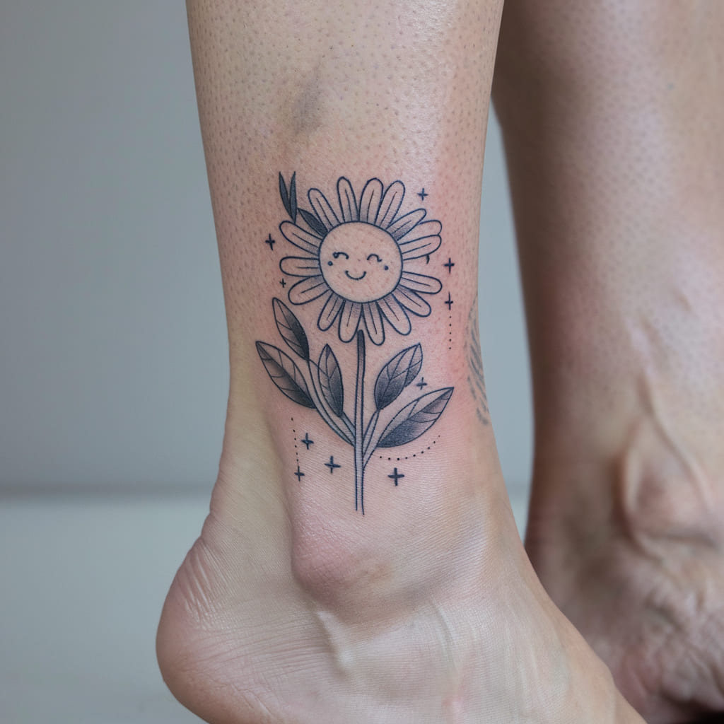 Wildflower with a Smiling Sun on the Ankle