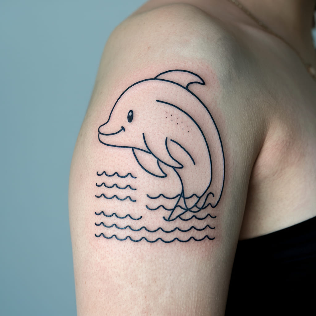 Abstract Dolphin with Wave Lines