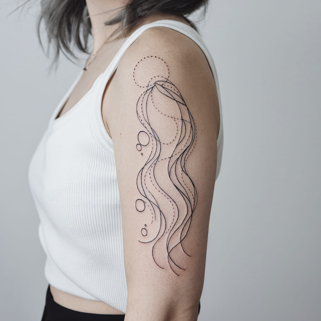 Abstract Mermaid Hair with Lines and Circles