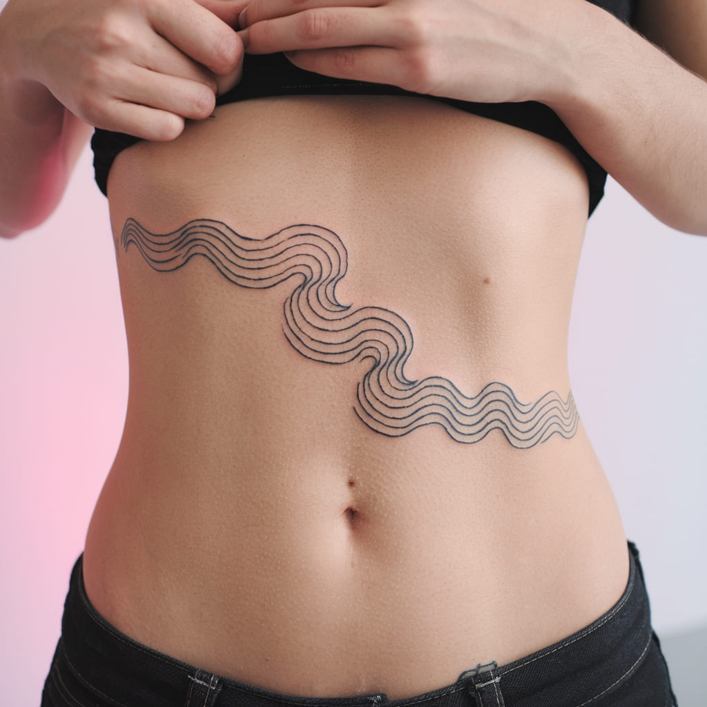 Abstract Wave Waist Tattoo