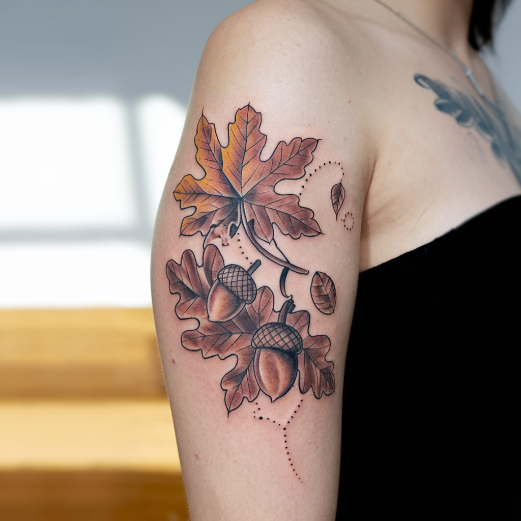 Autumn Leaves and Acorns Tattoo