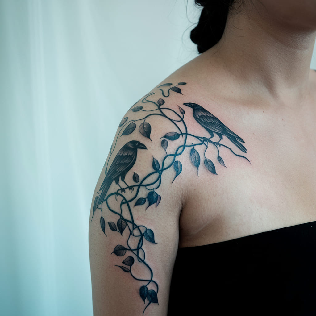 Dark Vine with Crows Tattoo