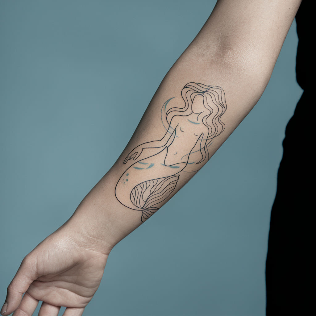 Floating Abstract Mermaid with Curved Lines