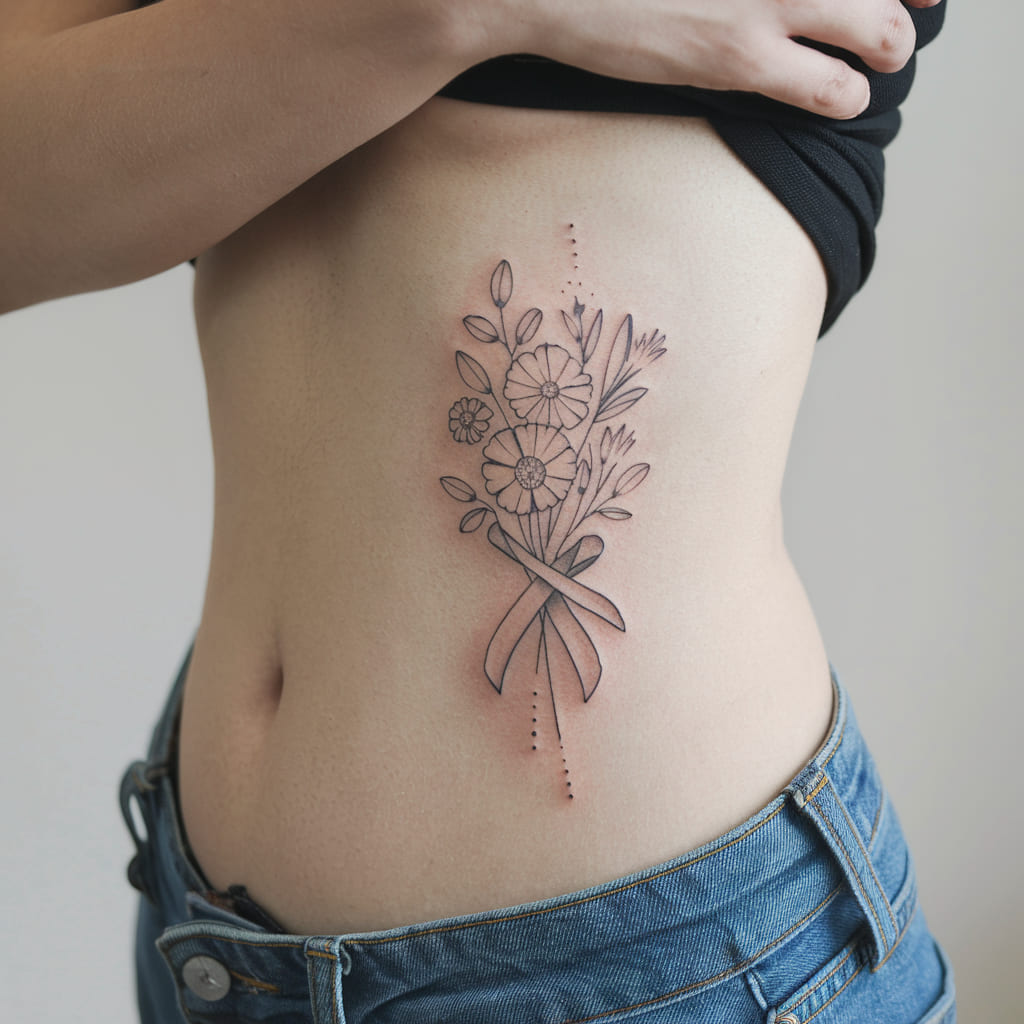 Floral Ribbon Waist Tattoo