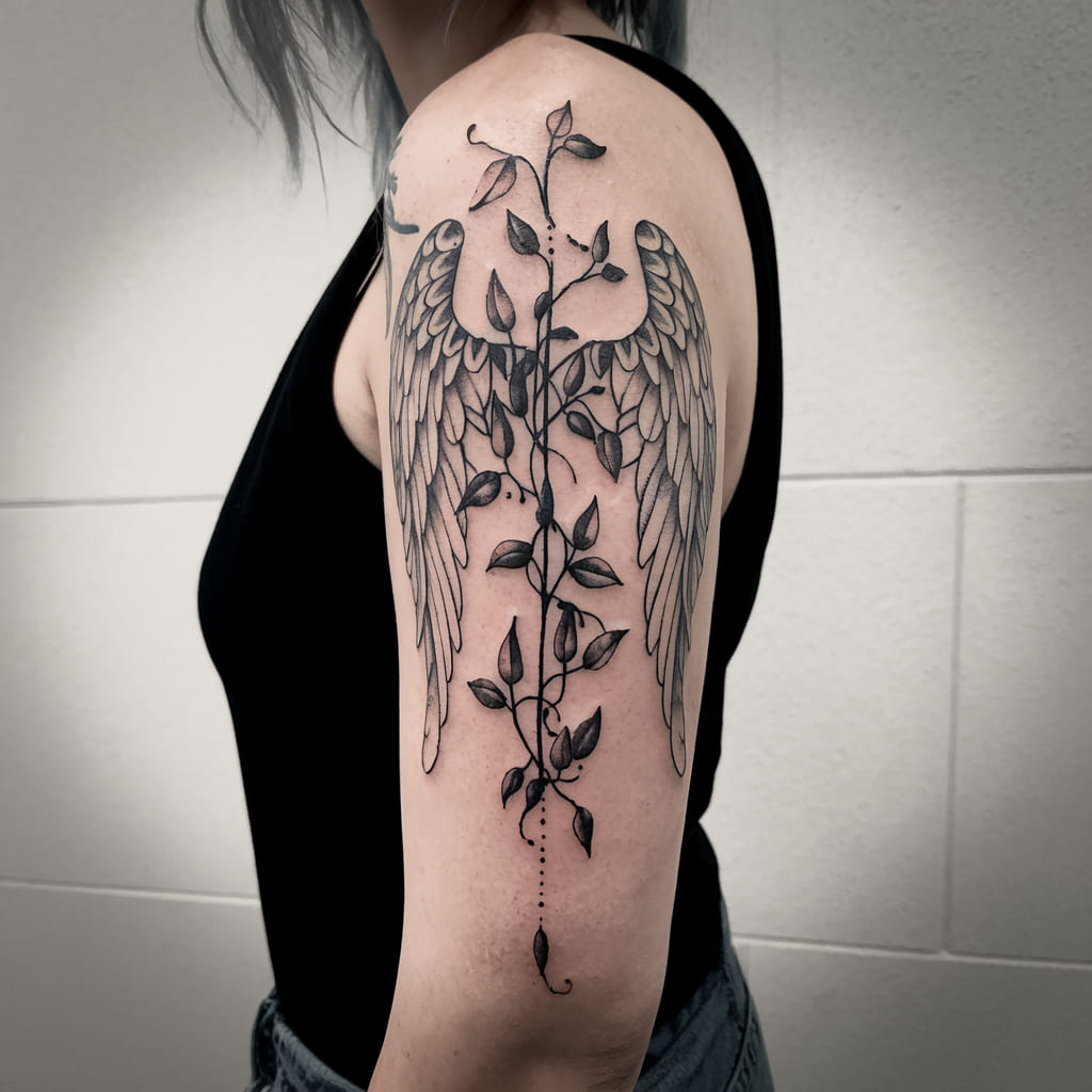 Gothic Vine with Angel Wings Tattoo