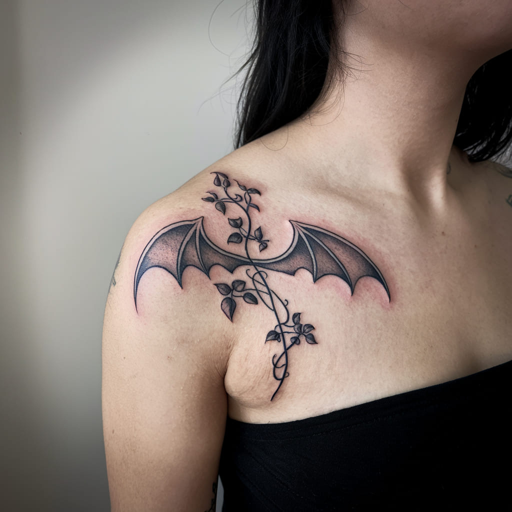 Gothic Vine with Bat Wings Tattoo