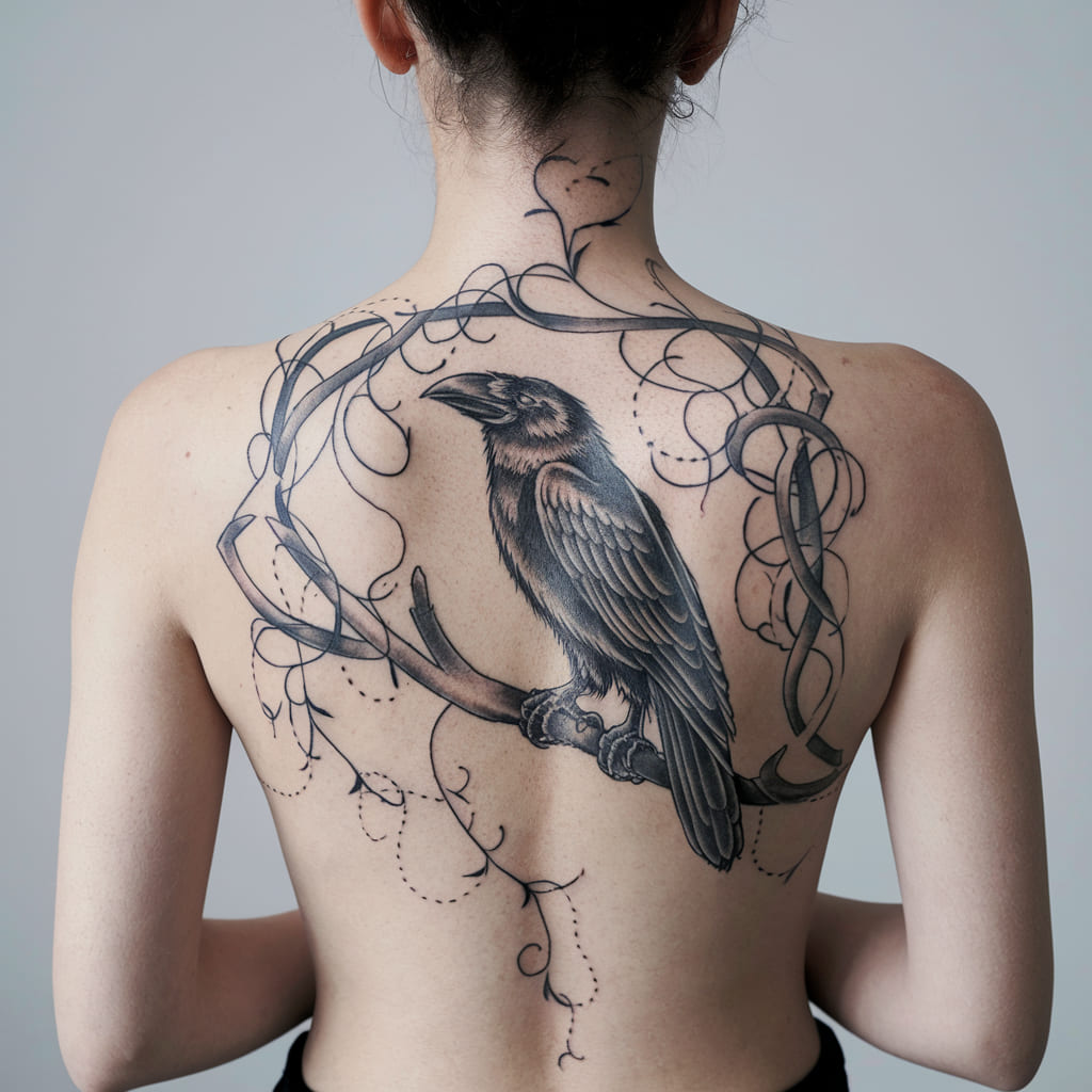 Gothic Vine with Raven Tattoo