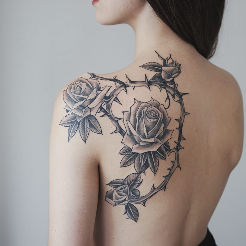 Gothic Vine with Roses Tattoo