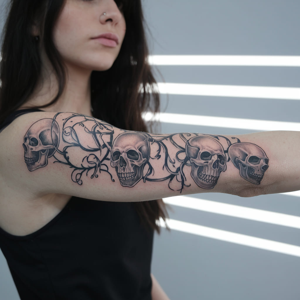 Gothic Vine with Skulls Tattoo