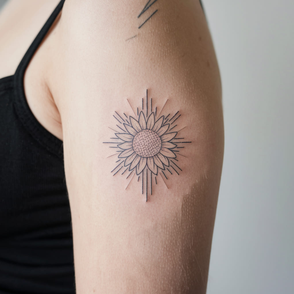 Minimalist Sunflower with Sun Rays