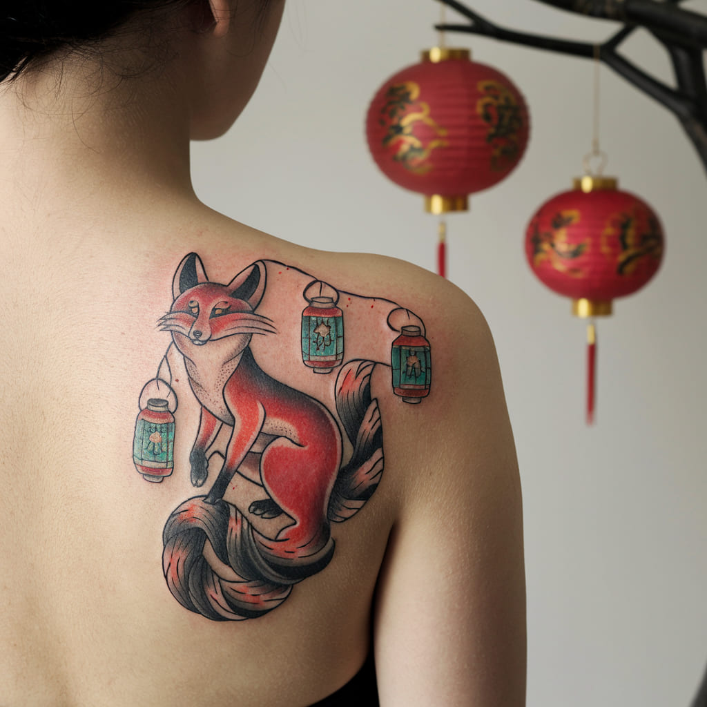 Nine-Tailed Fox with Lanterns