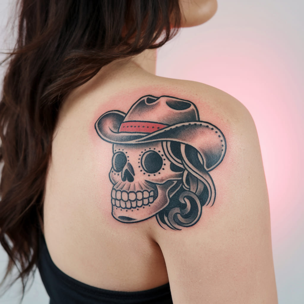 Playful Cowgirl Skull