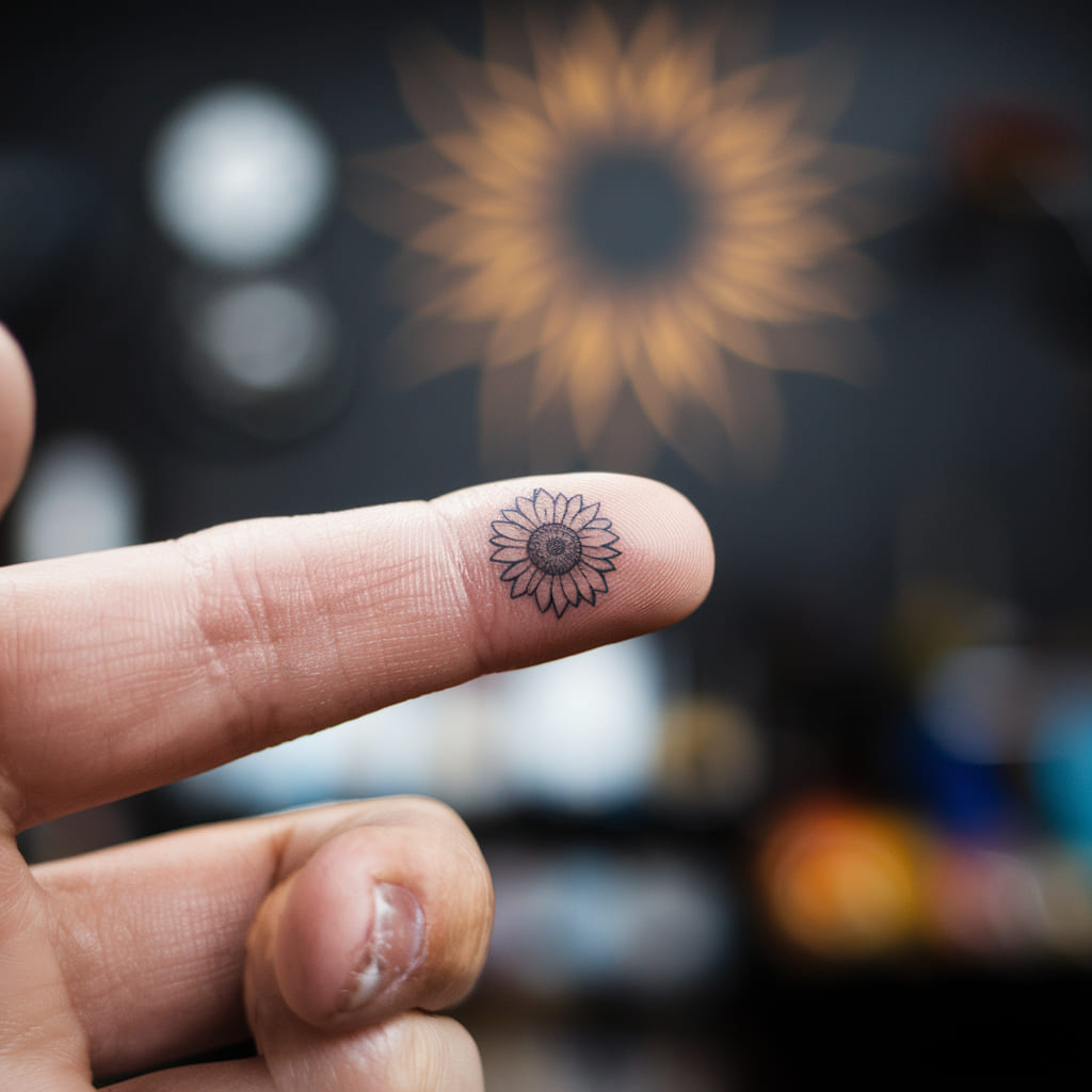 Single Sunflower on the Side of the Finger