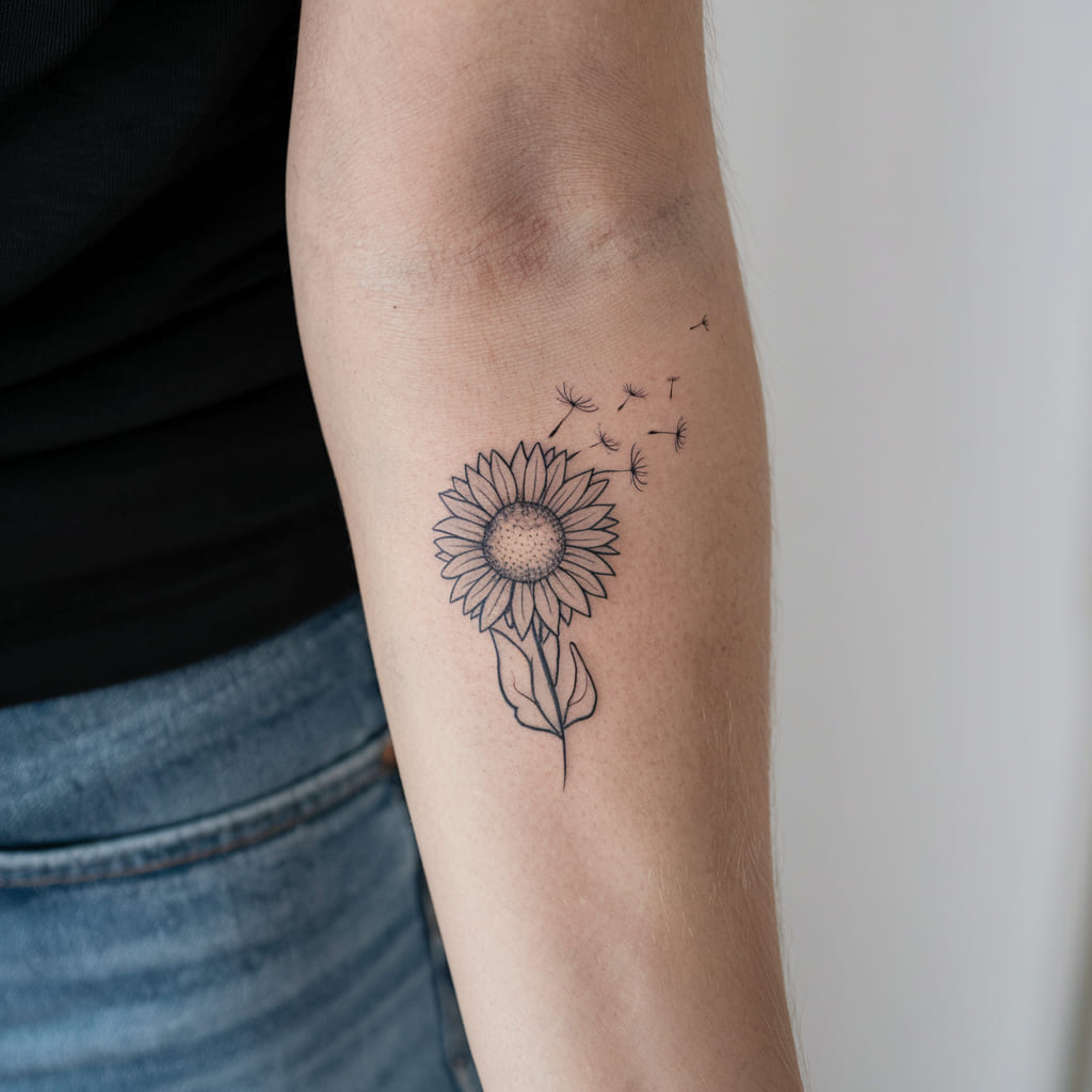 Sunflower with Dandelion Fluff