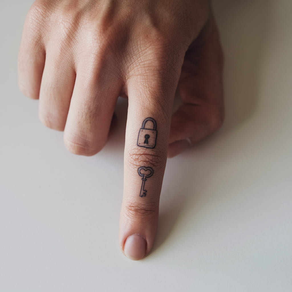 Tiny Lock and Key Tattoo