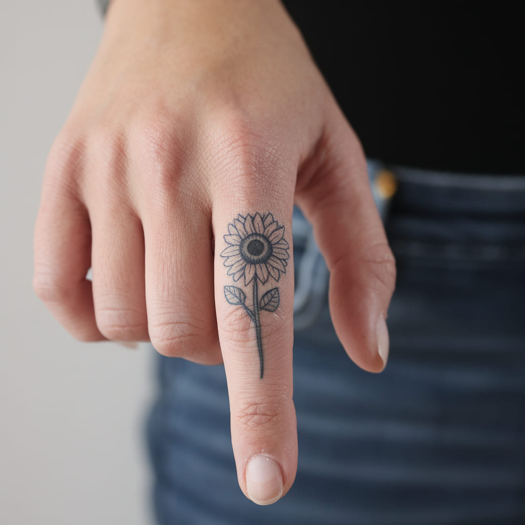 Tiny Sunflower on the Finger