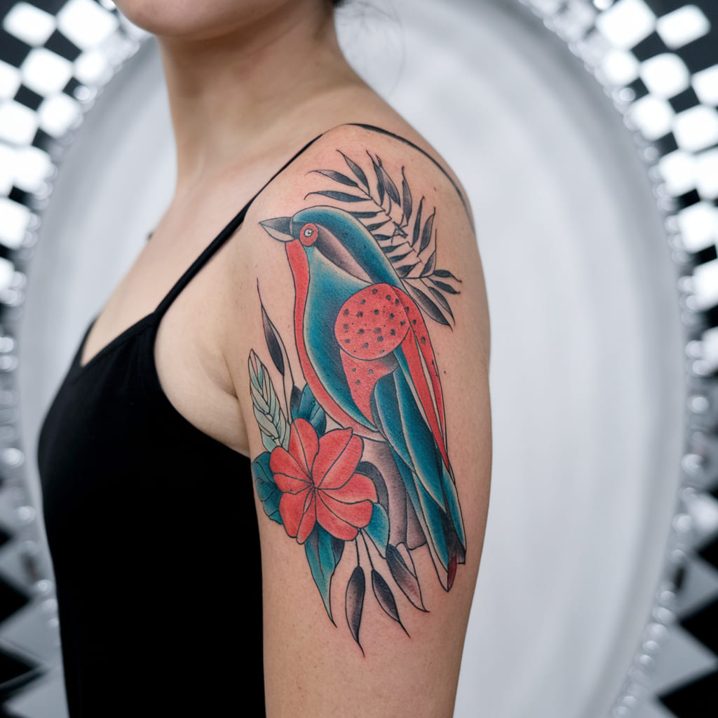 Tropical Bird with Floral Accents