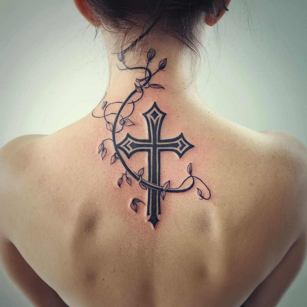 Vine with Gothic Cross Tattoo