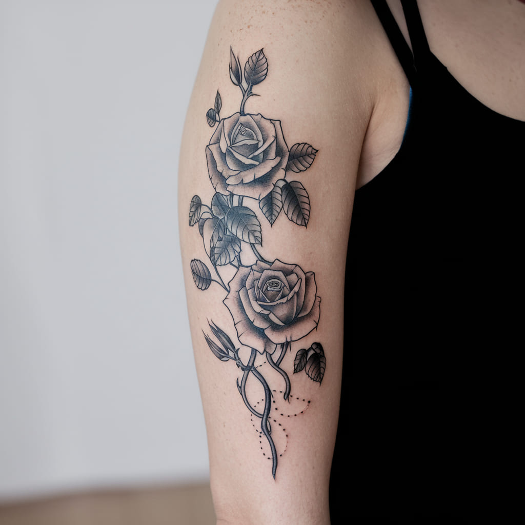 Vine with Gothic Roses Tattoo